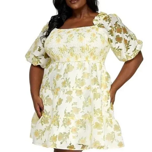 Layered With Love NWT 3X Plus Size Yellow Floral Midi Dress Feminine - Picture 2 of 16